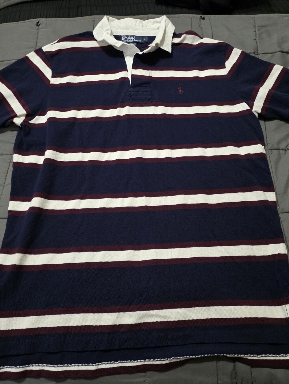Ralph Lauren Navy, White & Burgundy Striped Rugby Polo